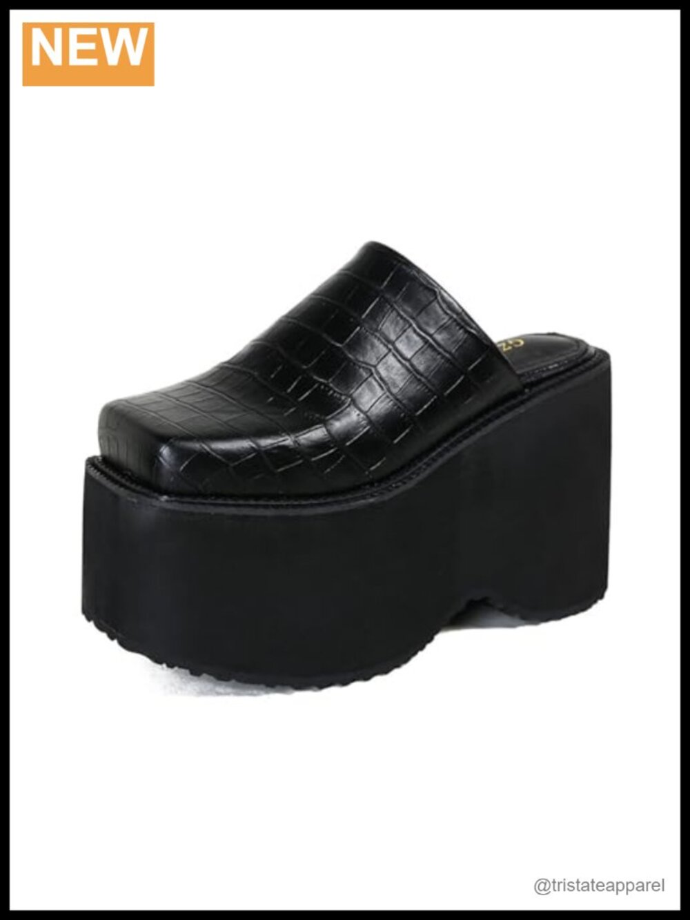 PU Leather Platform Mules Closed Square Toe Slip On Chunky Heel Clogs